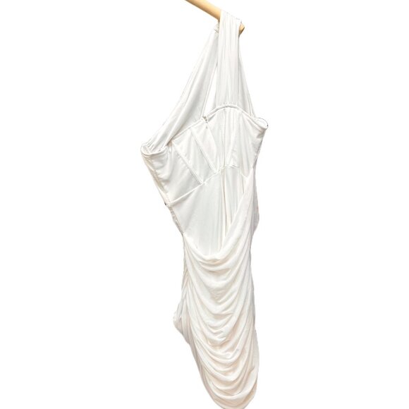White Ruching Bodycon Corset Inspired Bodice Very Flattering Cocktail Dress XL - Picture 4 of 9